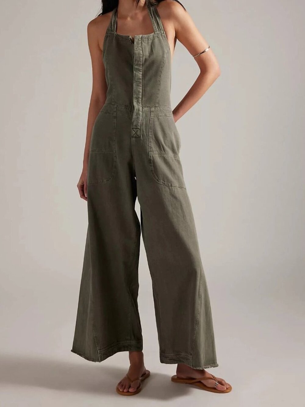 Free People Phoenix Solid Overalls Women Jumpsuit Dress Wide Leg Halter M 288361